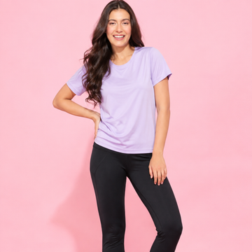 Women Gym Wear Set | Round Neck Half Sleeve T-Shirt & Leggings Combo | Comfortable Yoga, Workout, Running Set for Women