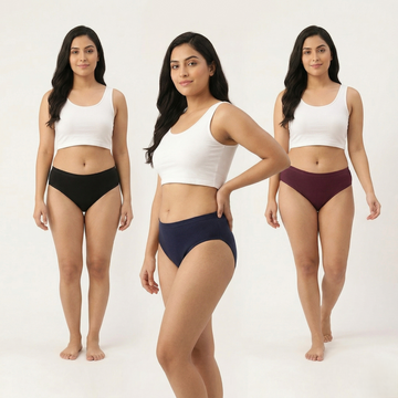 Elen Vosky Women Hipster Panties Pack of 3 | Breathable Cotton  Fabric | Full Coverage Mid Rise Comfort Fit | Stretch Waistband | Anti Odor Everyday Wear (Small)