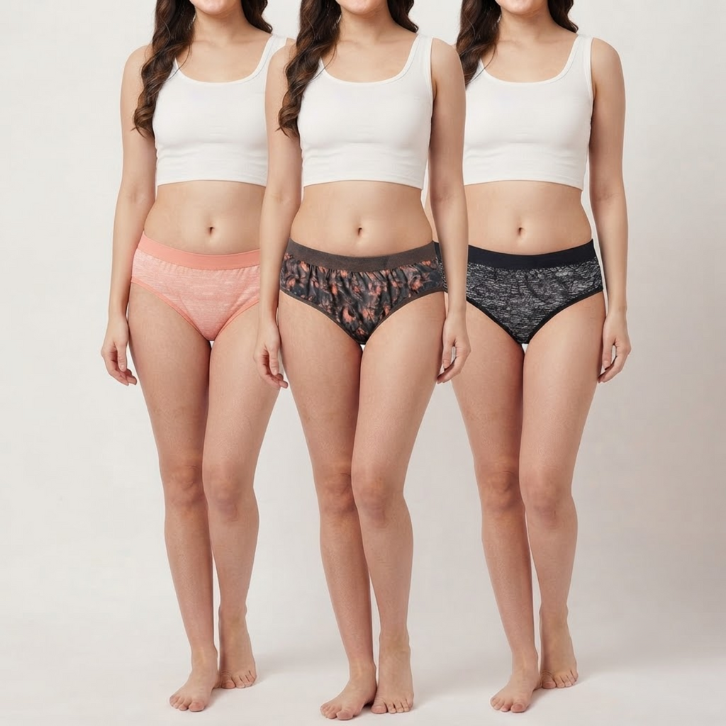 Elen Vosky Soft Cotton  Panties for Women (Pack of 3) | Mid Rise Full Coverage Hipster Panties | Soft Stretch Waistband | Anti Odor Comfortable Everyday Wear (Large)