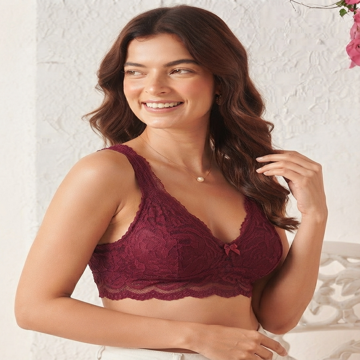 Non-Padded Bra for women | Full Lace & Floral Design | Wire-Free Comfortable Everyday Bra | Adjustable Straps | Lightweight Breathable Lingerie(Pack of 1)