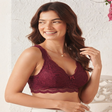 Non-Padded Bra for women | Full Lace & Floral Design | Wire-Free Comfortable Everyday Bra | Adjustable Straps | Lightweight Breathable Lingerie(Pack of 1)