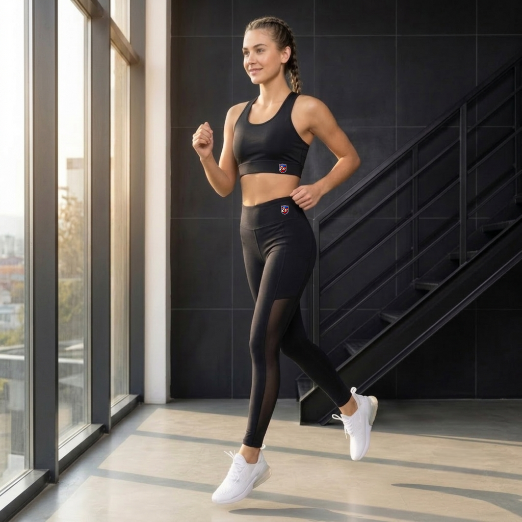 Elen Vosky Women Gym Wear Set | Sports Bra & High Waist Leggings with Side Pockets | Stretch Activewear Co-Ord for Workout, Yoga, Training & Running