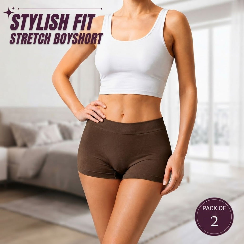 Premium Mid Waist Seamless Shorts for Girls and Women Spandex Boy Shorts Panties (Pack of 2)(2011-SK-BR)