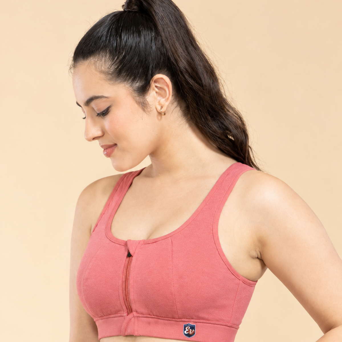Elen Vosky Front Zip Sports Bra for Women | High Support Wirefree Activewear Bra | Running, Gym, Yoga & Fitness