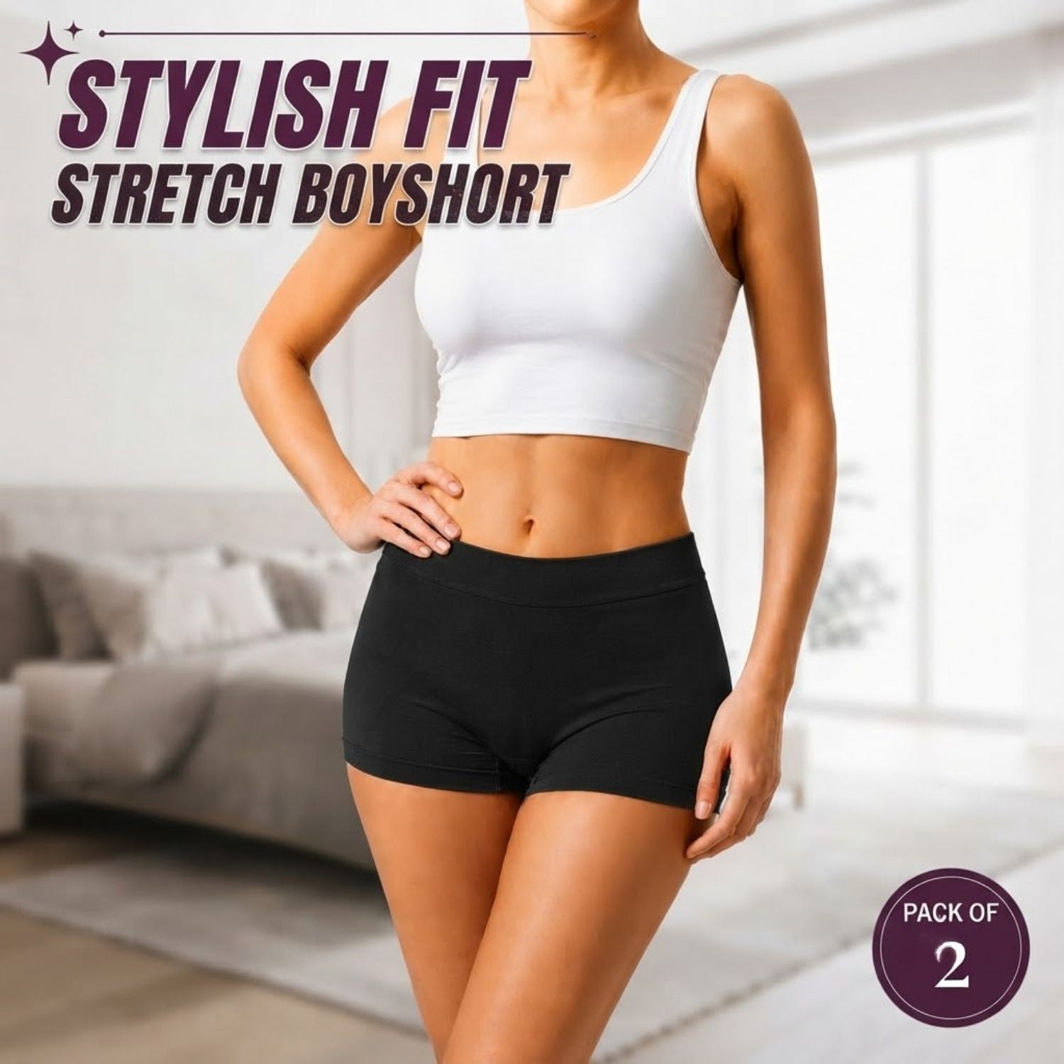 Premium Mid Waist Seamless Shorts for Girls and Women Spandex Boy Shorts Panties (Pack of 2)(2011-BK-BR)