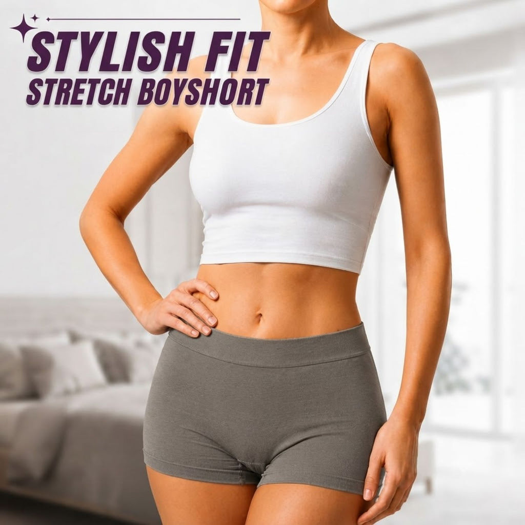 Premium Mid Waist Seamless Shorts for Girls and Women Spandex Boy Shorts Panties (Pack of 2)(2011-BR-GY)