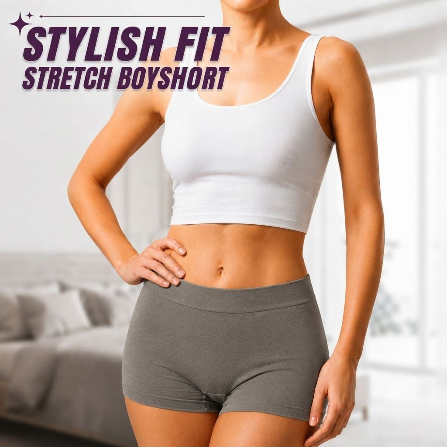 Premium Mid Waist Seamless Shorts for Girls and Women Spandex Boy Shorts Panties (Pack of 2)(2011-BR-GY)
