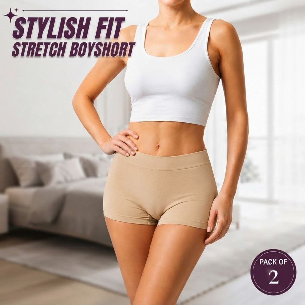 Premium Mid Waist Seamless Shorts for Girls and Women Spandex Boy Shorts Panties (Pack of 2)(2011-BK-SK)