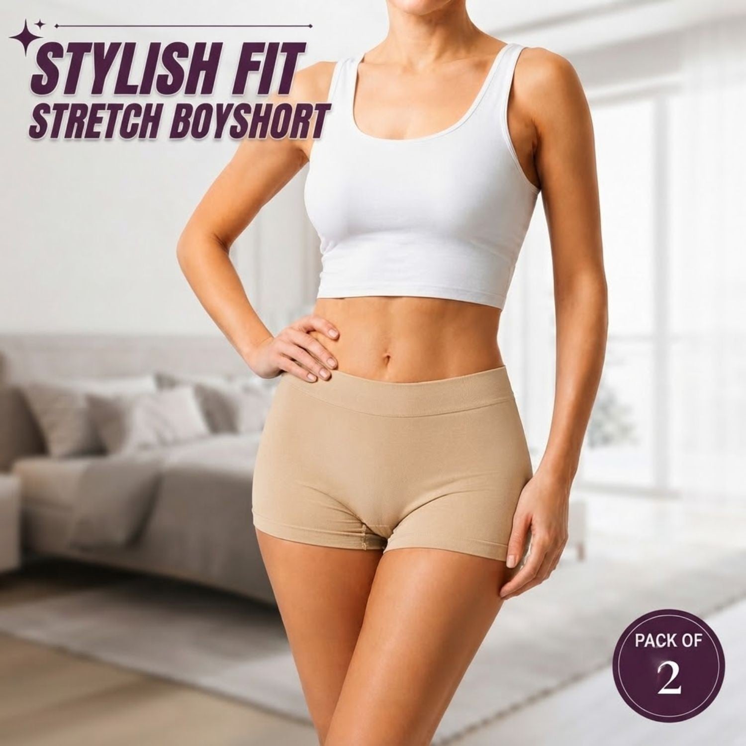 Premium Mid Waist Seamless Shorts for Girls and Women Spandex Boy Shorts Panties (Pack of 2)(2011-BK-SK)