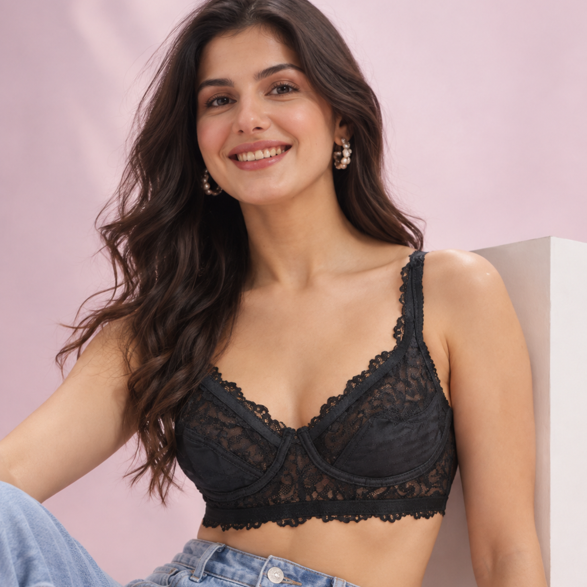 Non-Padded Bra for women | Full Lace & Floral Design | Wire-Free Comfortable Everyday Bra | Adjustable Straps | Lightweight Breathable Lingerie(Pack of 1)
