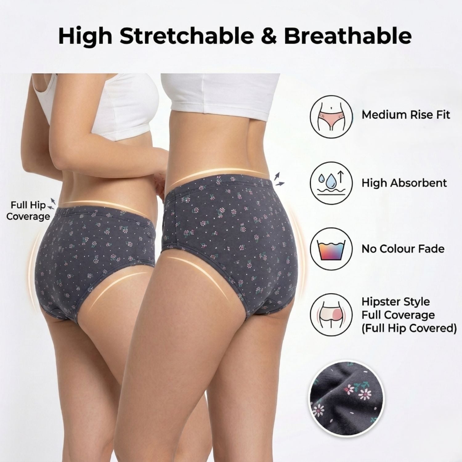 Elen Vosky Women’s Hipster Panties Pack of 3 | Breathable Cotton Lycra Fabric | Full Coverage Innerwear | Mid Rise Comfort Fit | women innerwear