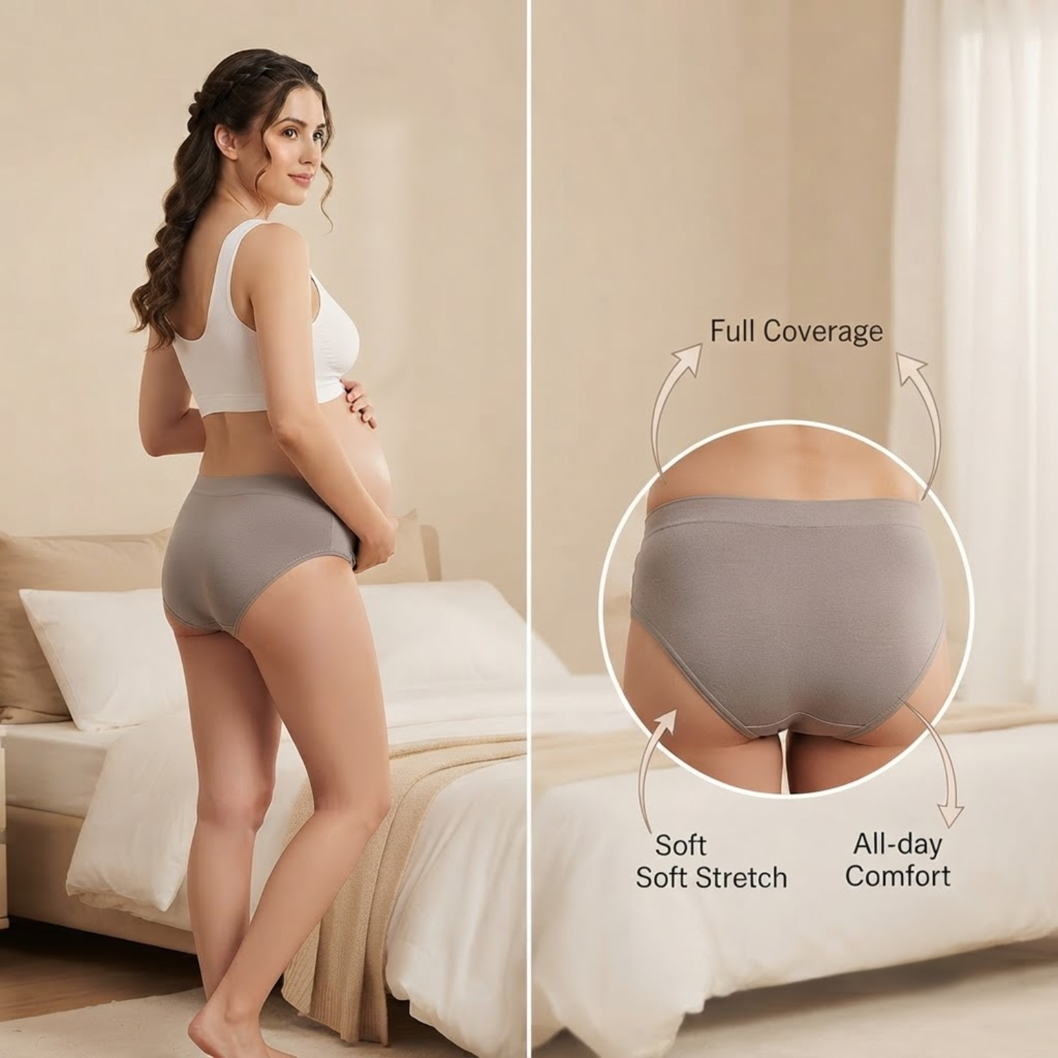 Elen Vosky Maternity Panties for Women (Pack of 2) | Soft Modal Pregnancy Panty | Full Coverage | Stretch Fit | Pregnancy Comfort