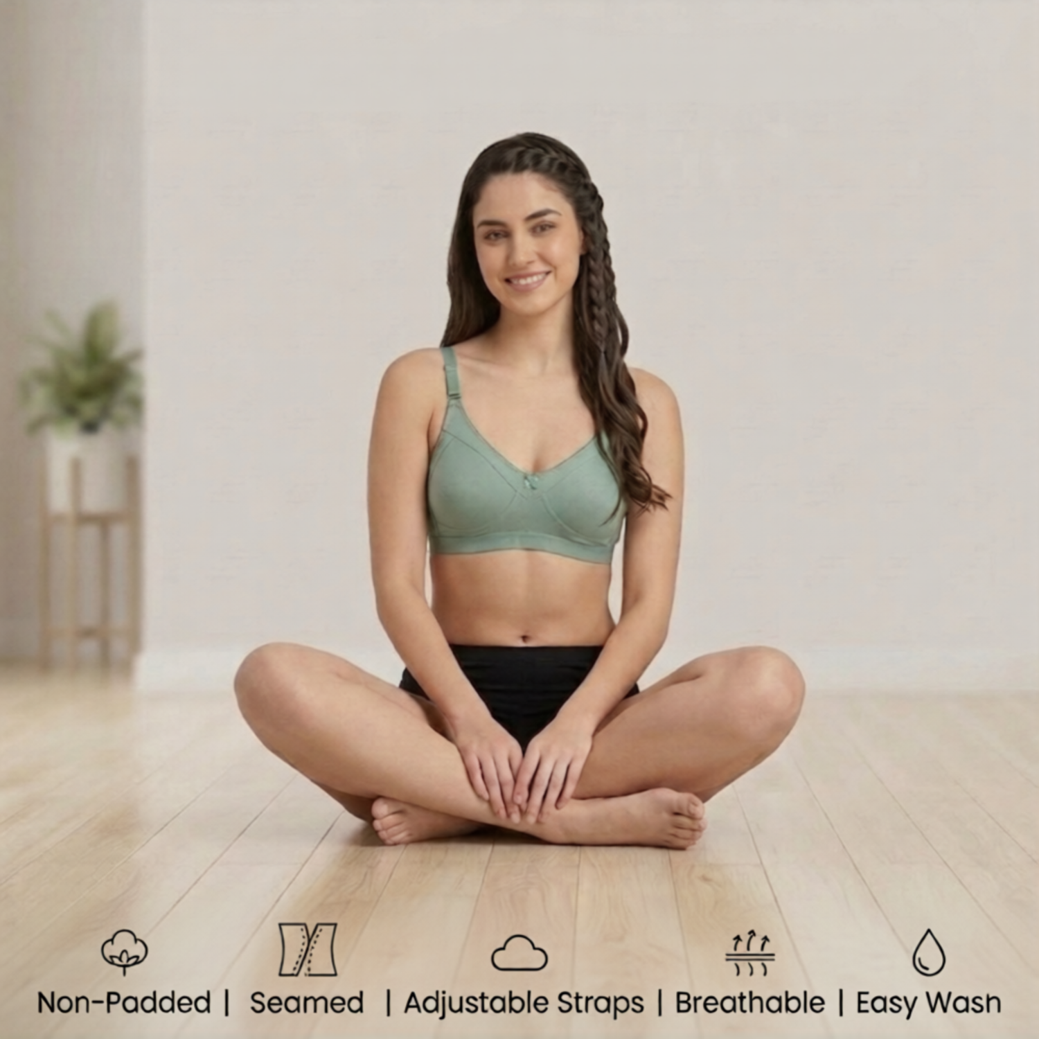 Elen Vosky Non-Padded Bra for Women (Pack of 2) | Seamless Wireless | 3-Hook Back Closure | Adjustable Shoulder Straps | Breathable Cotton Lycra Fabric | Everyday Wear