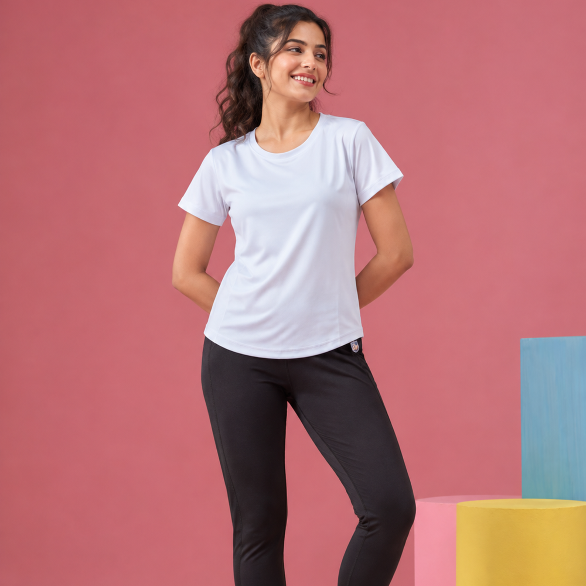 Women Gym Wear Set | Round Neck Half Sleeve T-Shirt & Leggings Combo | Comfortable Yoga, Workout, Running Set for Women