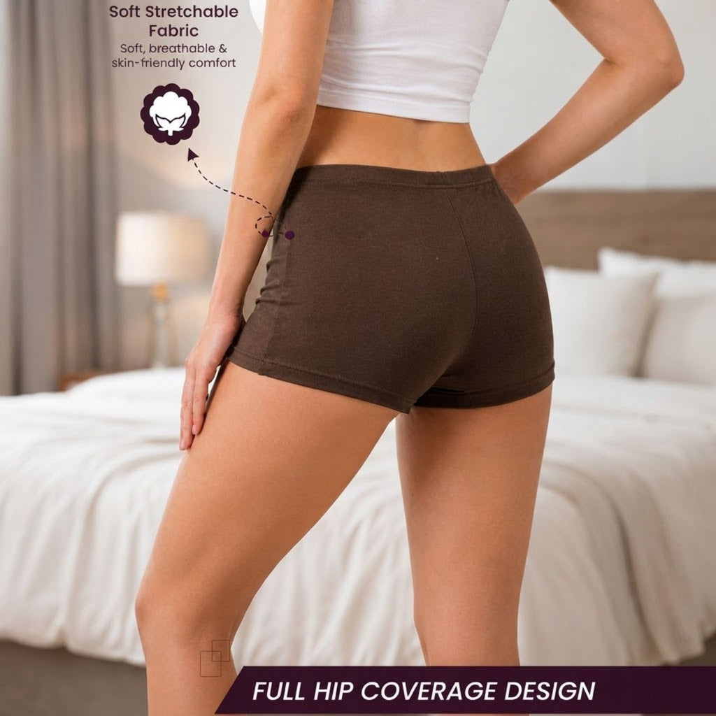 Premium Mid Waist Seamless Shorts for Girls and Women Spandex Boy Shorts Panties (Pack of 3)(2011-BK-BR-GY)