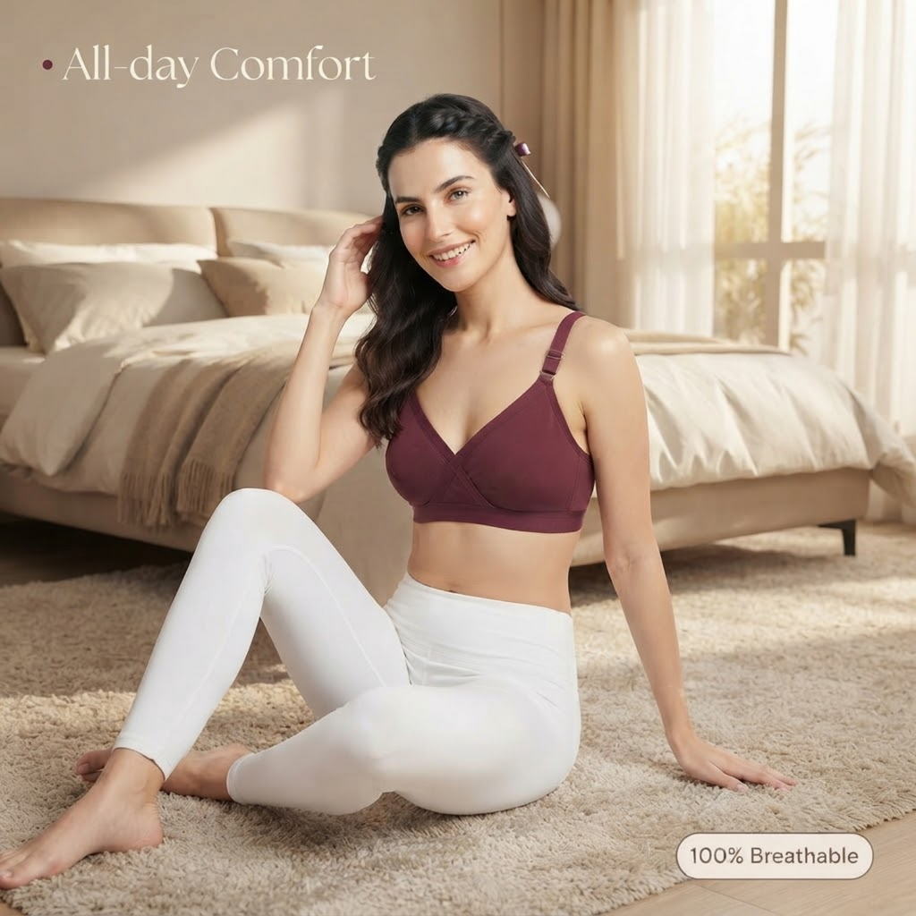 Elen Vosky Bra for Women | Seamless Non-Padded Bra|Breathable Cotton Fabric | Comfortable Everyday Wear | Wireless Support