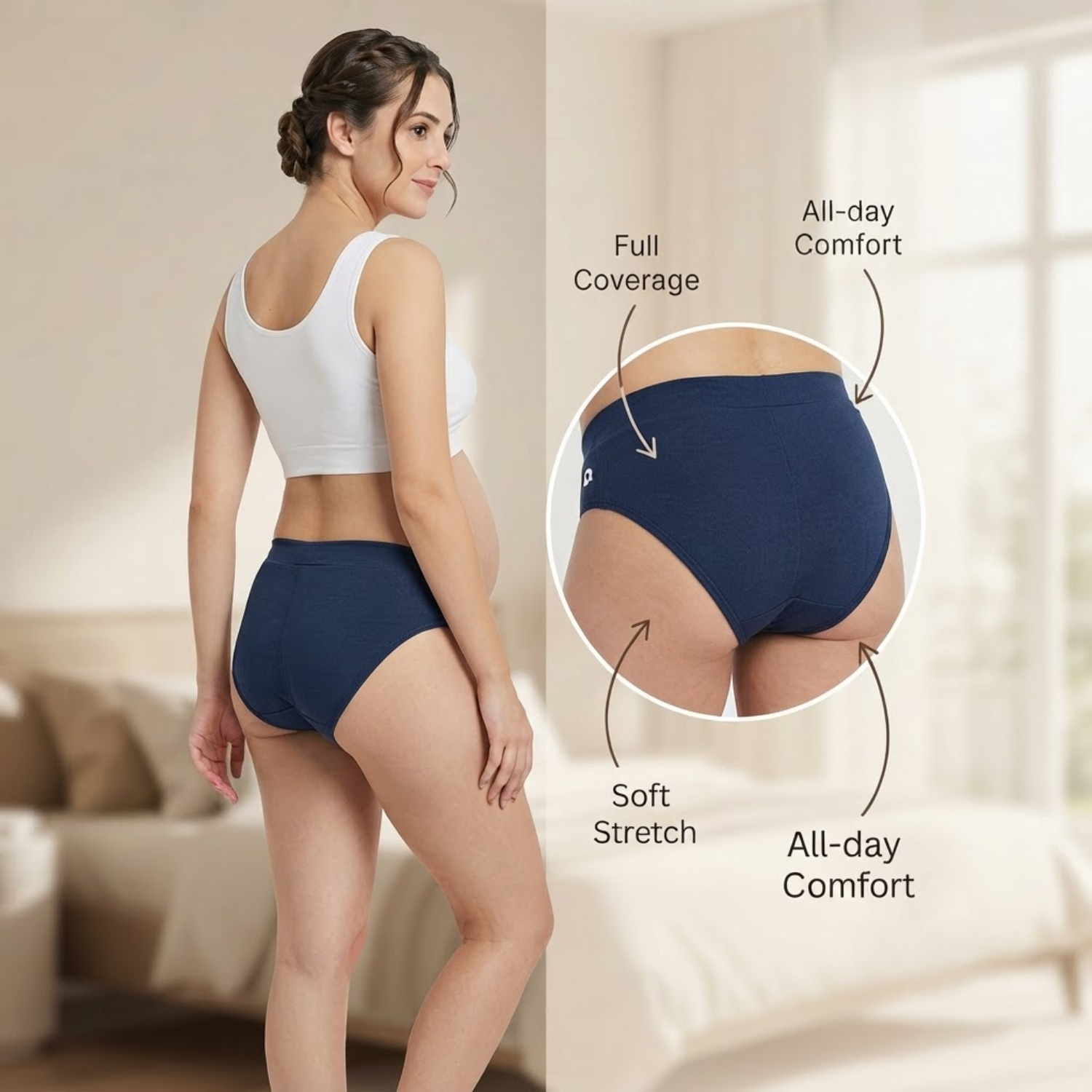 Elen Vosky Maternity Panties for Women (Pack of 2) | Soft Modal Pregnancy Panty | Full Coverage | Stretch Fit | Pregnancy Comfort
