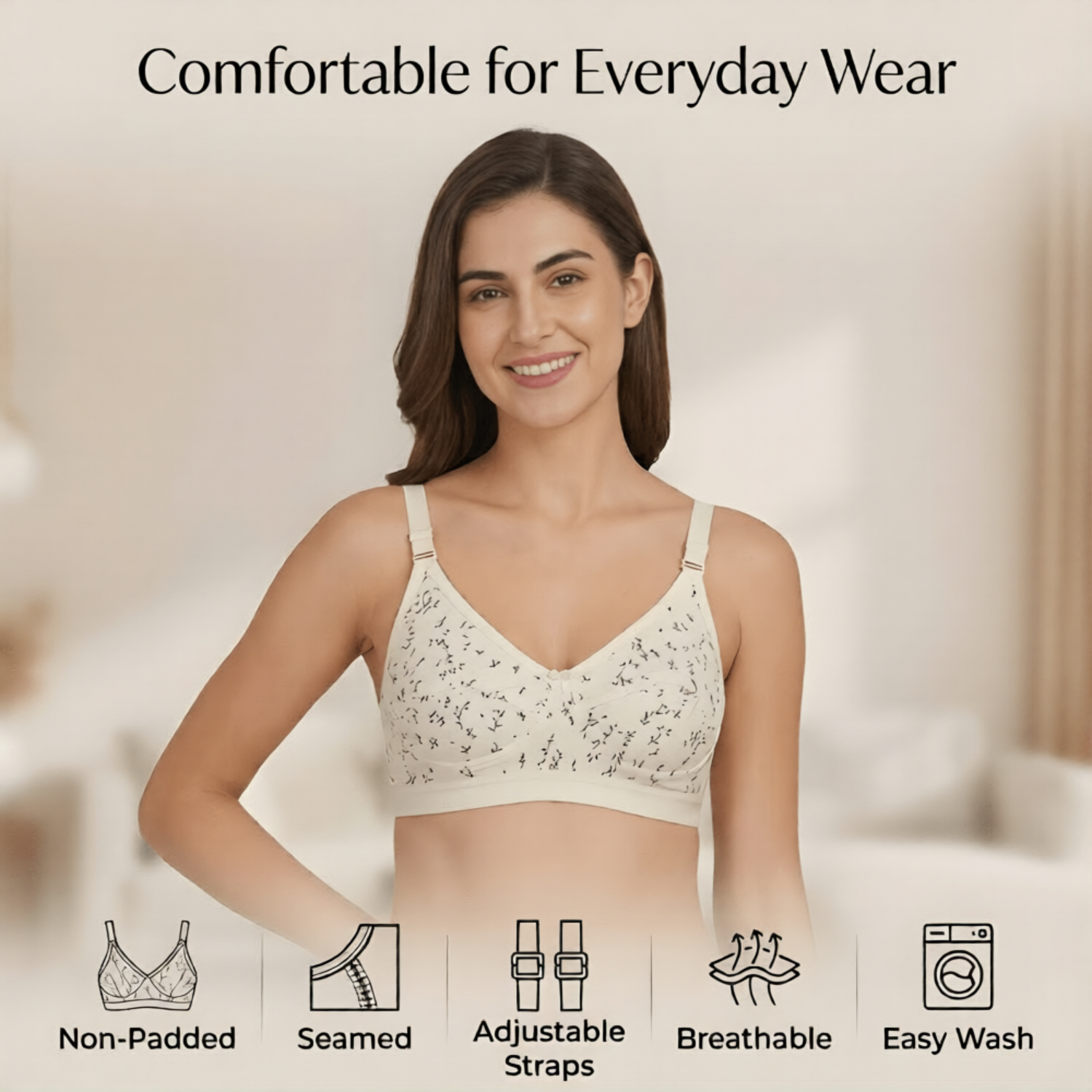 Elen Vosky Women Bra combo Pack of 2 | Seamless Non-Padded Bra with Lace Bottom Band | Breathable Cotton Lycra Fabric | All-Day Comfort