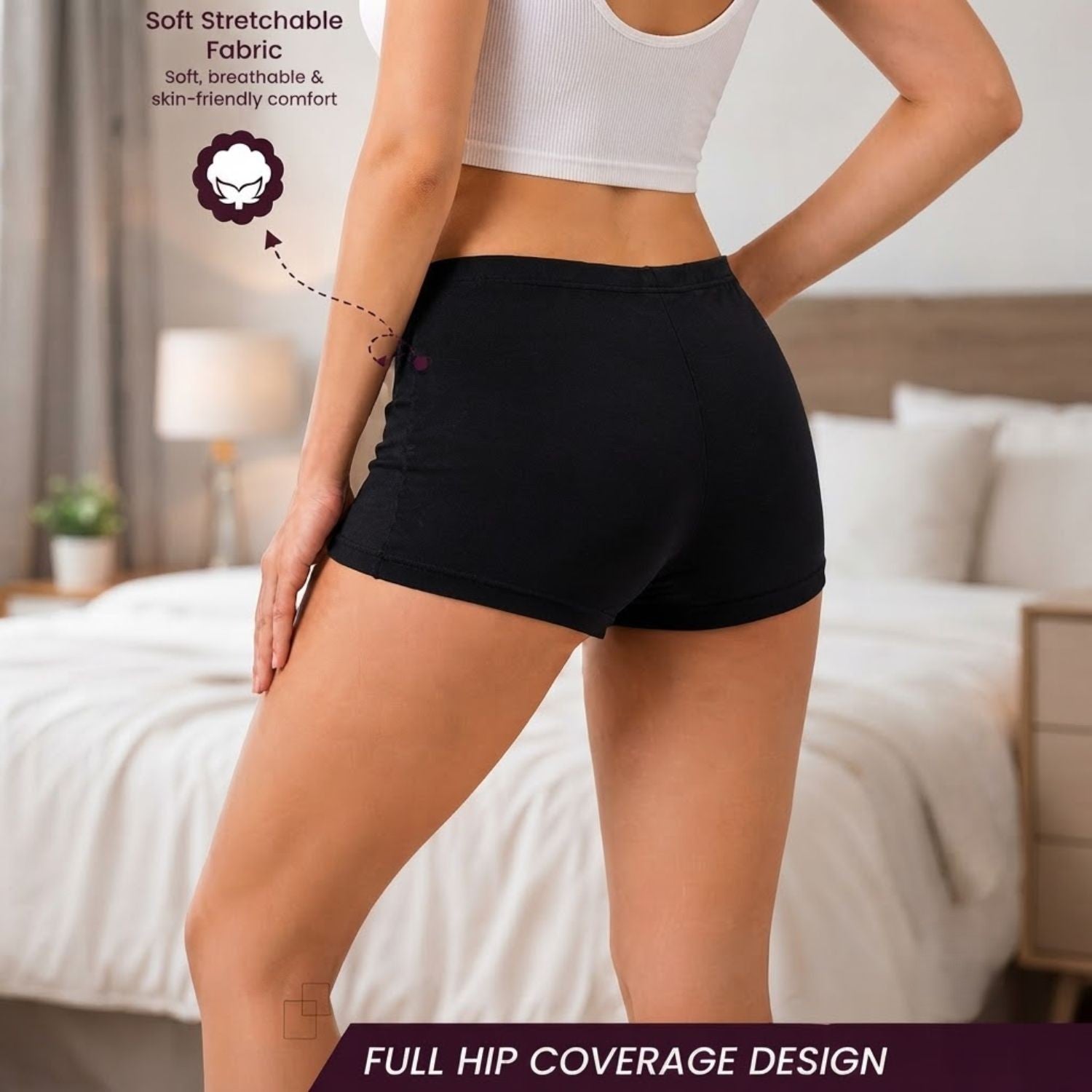 Premium Mid Waist Seamless Shorts for Girls and Women Spandex Boy Shorts Panties (Pack of 2)(2011-BK-SK)