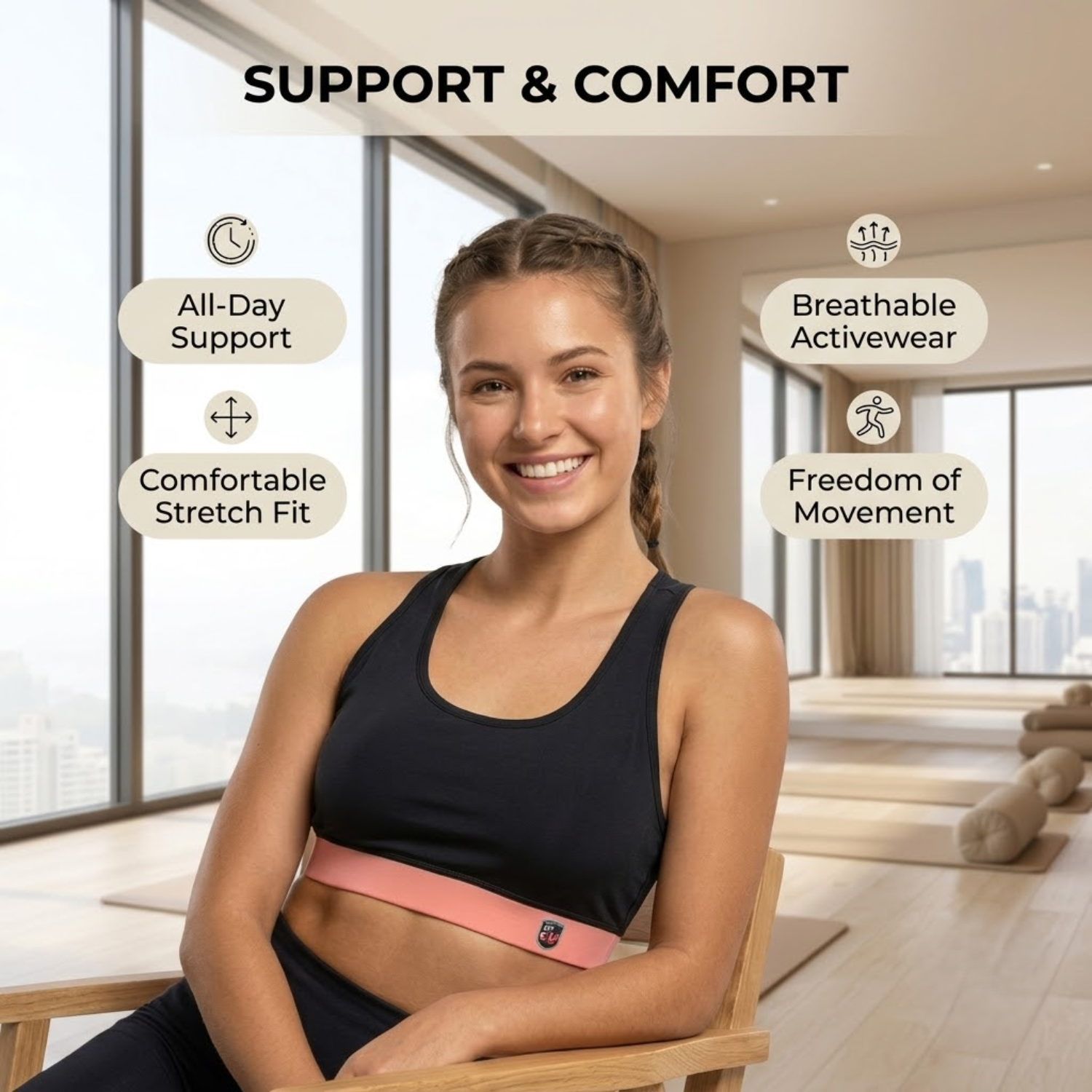Elen Vosky Women's Racerback Sports Bra | Non-Padded Wirefree Activewear Bra | Soft Stretch Fabric | Breathable Comfort | Medium Support for Gym, Yoga & Daily Wear