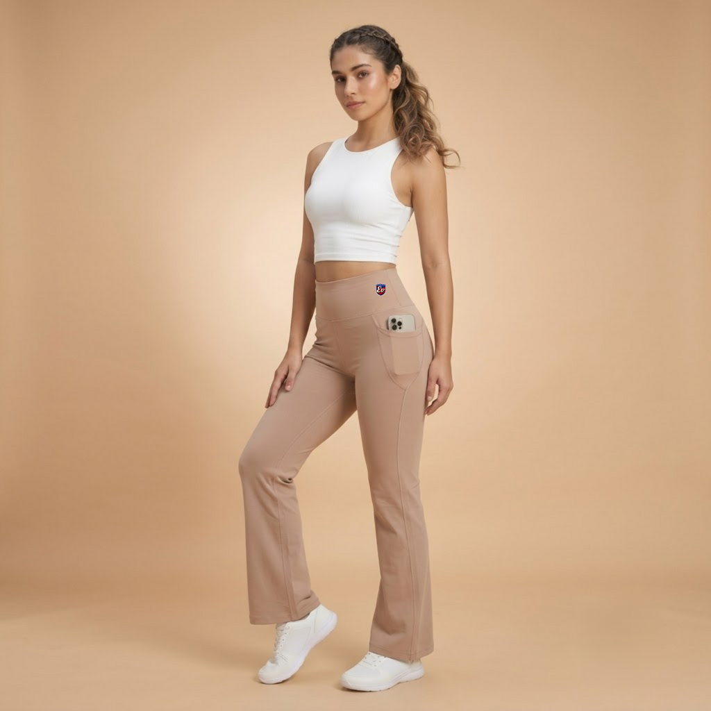 Elen Vosky Flare Pants for Women | Double Pockets | Wide Leg Stretch Workout Pants | Pants for Travel, Casual Wear, Office & Everyday Comfort