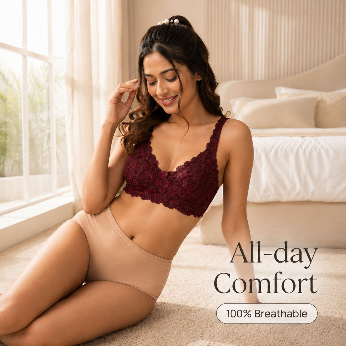 Non-Padded Bra for women | Full Lace & Floral Design | Wire-Free Comfortable Everyday Bra | Adjustable Straps | Lightweight Breathable Lingerie(Pack of 2)