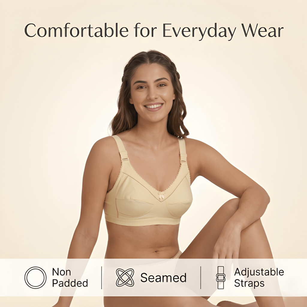 Elen Vosky Bra for Women Pack of 2 | Seamless,Non-Padded Bra with Lace Bottom Band | Wireless Bra | Comfortable Everyday Wear | Breathable Cotton Lycra Fabric
