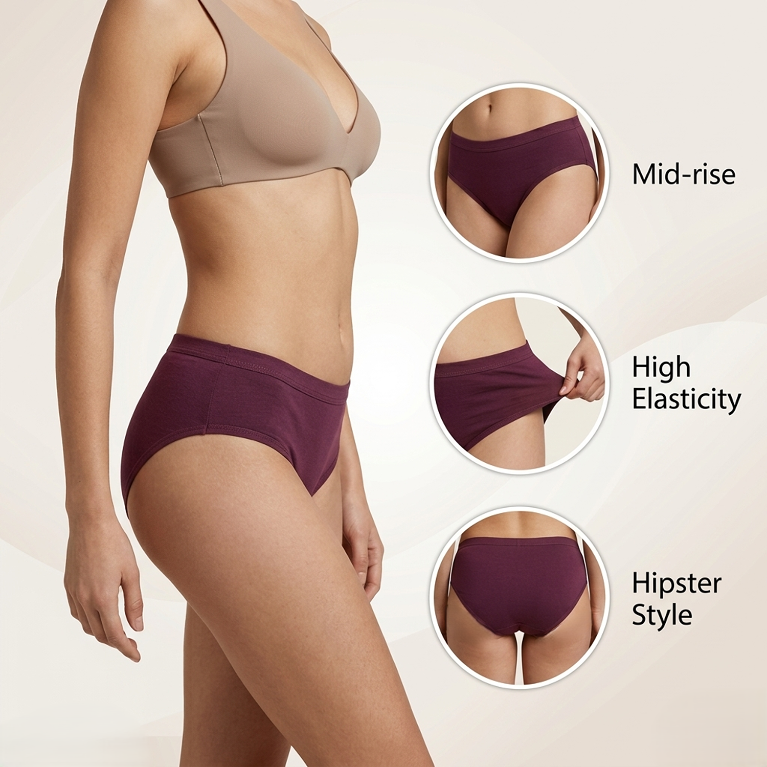 Elen Vosky Women Hipster Panties Pack of 3 | Breathable Cotton  Fabric | Full Coverage Mid Rise Comfort Fit | Stretch Waistband | Anti Odor Everyday Wear (Small)