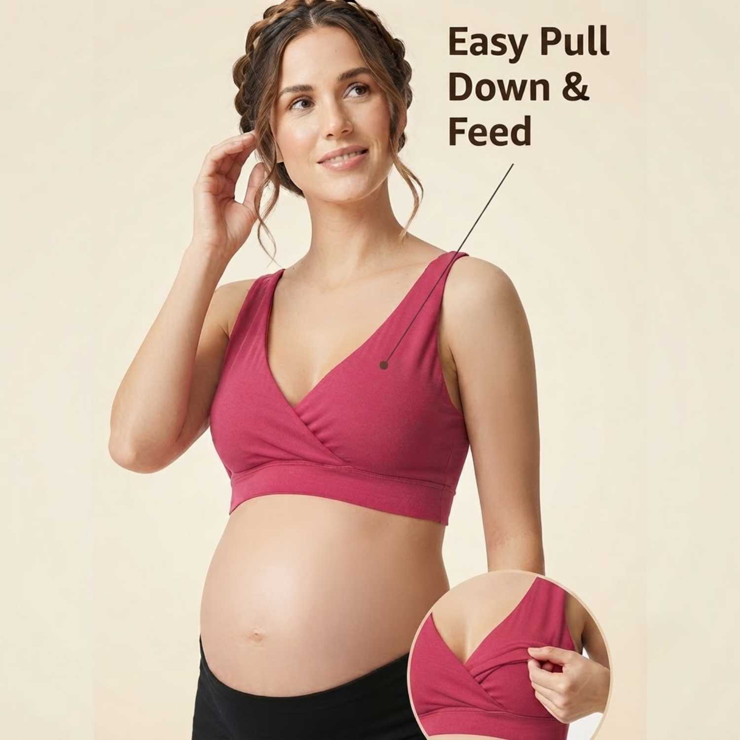 Elen Vosky Women's Maternity Bra | Padded Wireless Feeding Bra | Removeable Pads | Full Coverage | Soft Stretch Modal Fabric