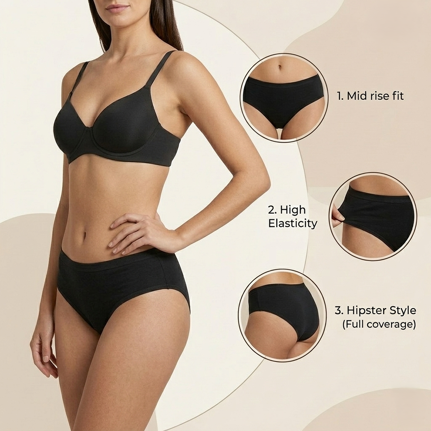 Elen Vosky Women Hipster Panties Pack of 3 | Breathable Cotton  Fabric | Full Coverage Mid Rise Comfort Fit | Stretch Waistband | Anti Odor Everyday Wear (Small)