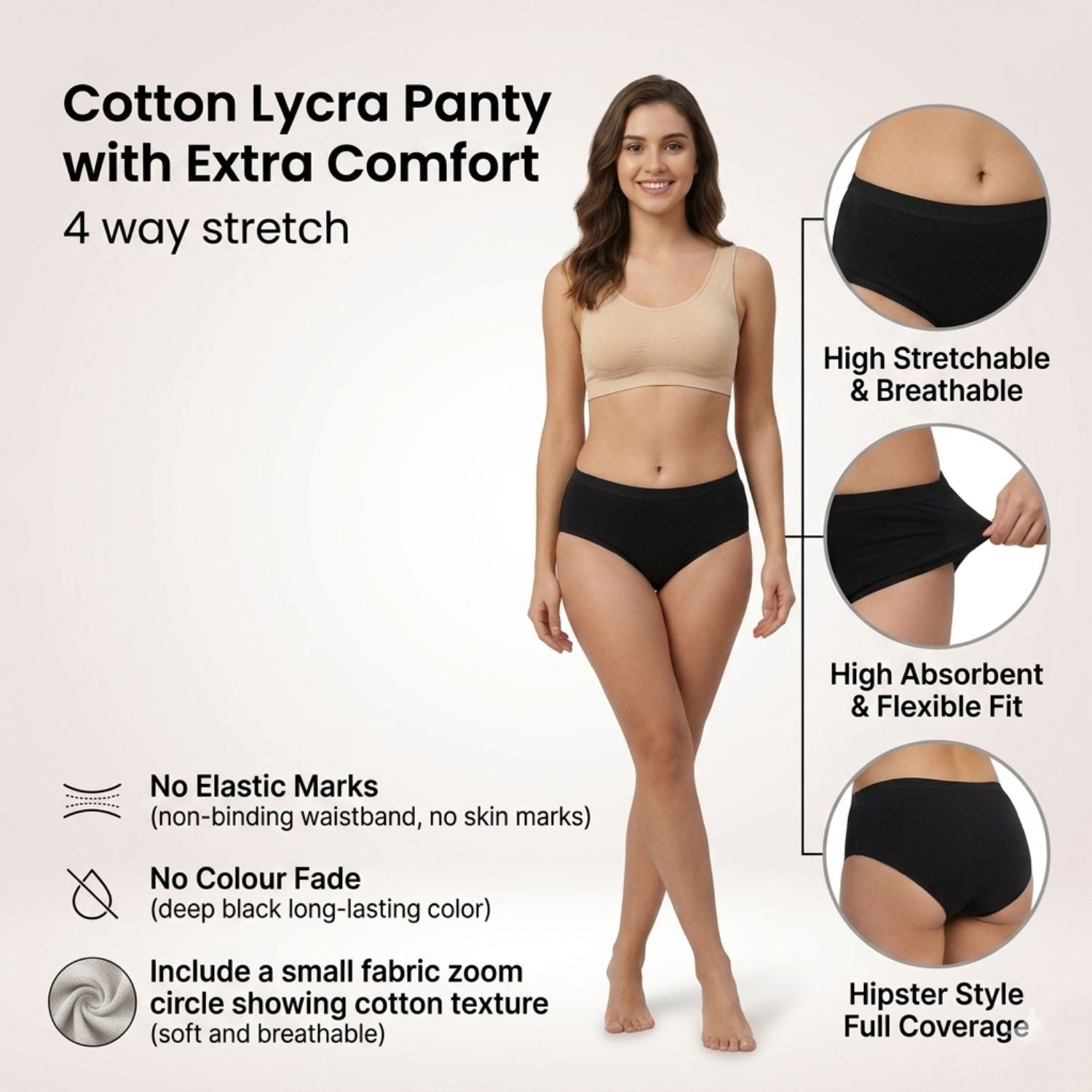 Elen Vosky Women’s Cotton Hipster Panties Pack of 3 | Breathable Cotton Lycra Fabric | Mid Rise Comfort Fit | Full Coverage Innerwear | Stretch Waistband | Anti Odor, Everyday Wear