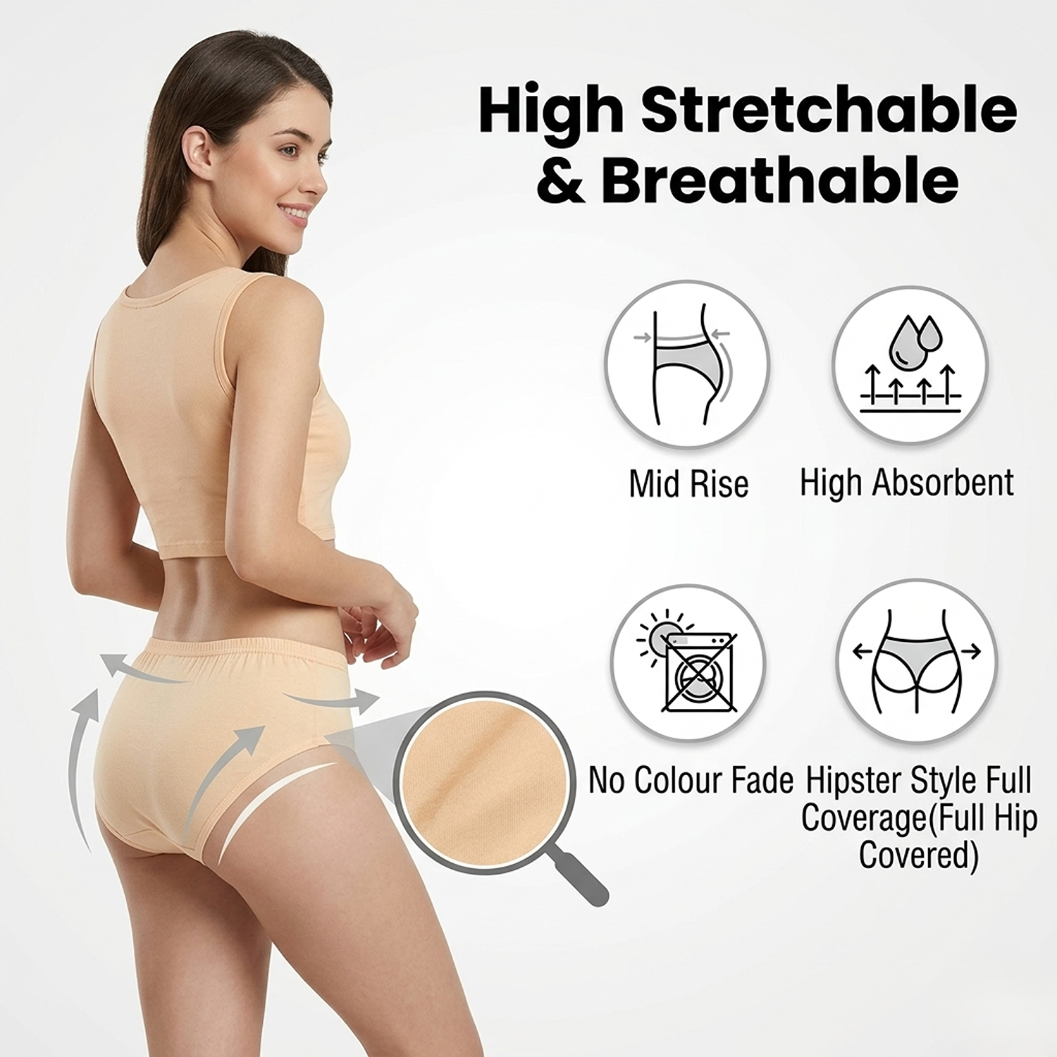 Elen Vosky Women Hipster Panties Pack of 3 | Breathable Cotton  Fabric | Full Coverage Mid Rise Comfort Fit | Stretch Waistband | Anti Odor Everyday Wear (Small)