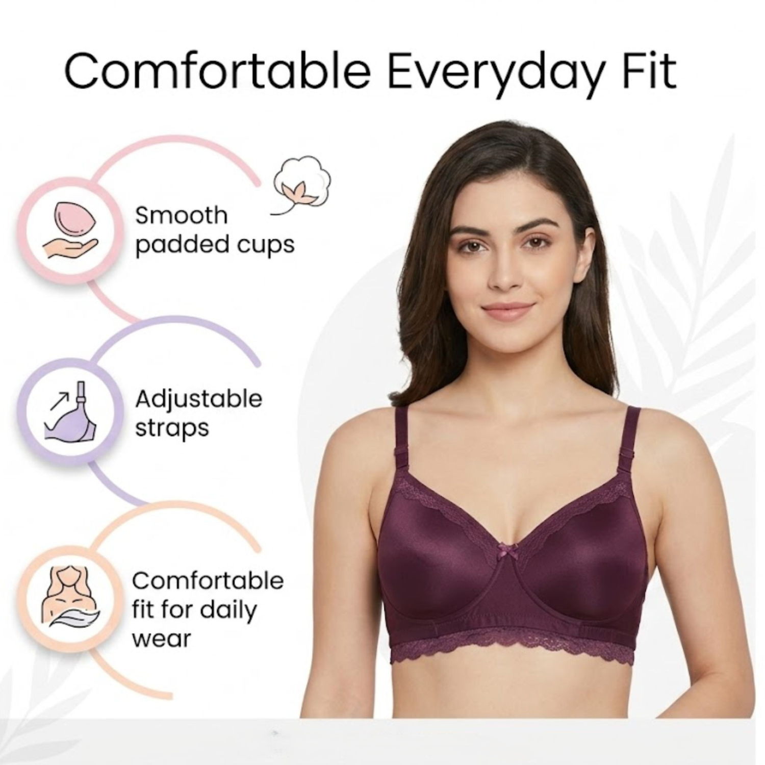 Elen Vosky Lace Design Bra for Women | Seamless Padded Bra with Lace Bottom Band | Wireless T-Shirt Bra | Comfortable Everyday Wear | Breathable Cotton Lycra Fabric