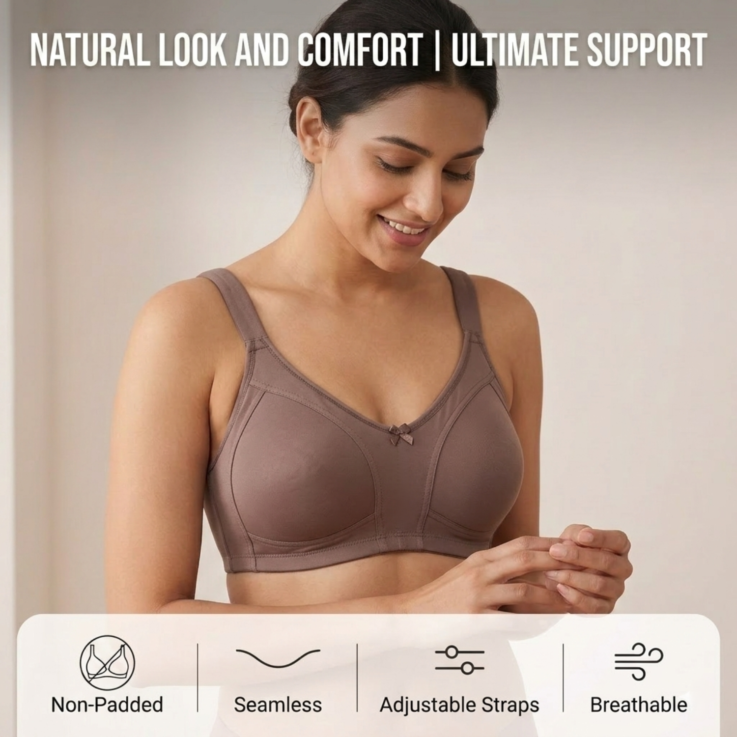 Elen Vosky Premium Bra for Women |  Everyday Comfort Bra | Non-Padded Wirefree Cotton Lycra Bra | Seamless Finish & Adjustable Straps | Everyday Wear