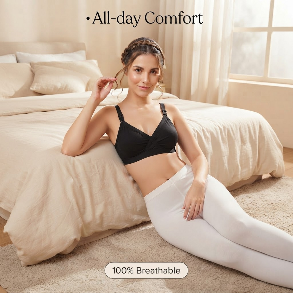 Elen Vosky Bra for Women (Pack of 2) | Seamless Non-Padded Bra|Breathable Cotton Fabric | Comfortable Everyday Wear | Wireless Support