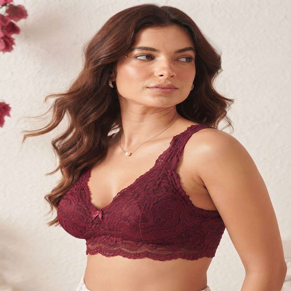 Non-Padded Bra for women | Full Lace & Floral Design | Wire-Free Comfortable Everyday Bra | Adjustable Straps | Lightweight Breathable Lingerie(Pack of 1)