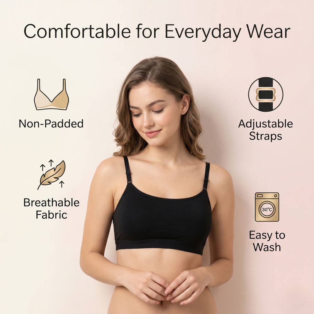 Elen Vosky Premium Teenager Bra | Ultra Soft Breathable Fabric | Breathable Cotton Lycra Fabric |High Support Everyday Comfort | Seamless Smooth Fit Bra |Pack of 3 (Medium)