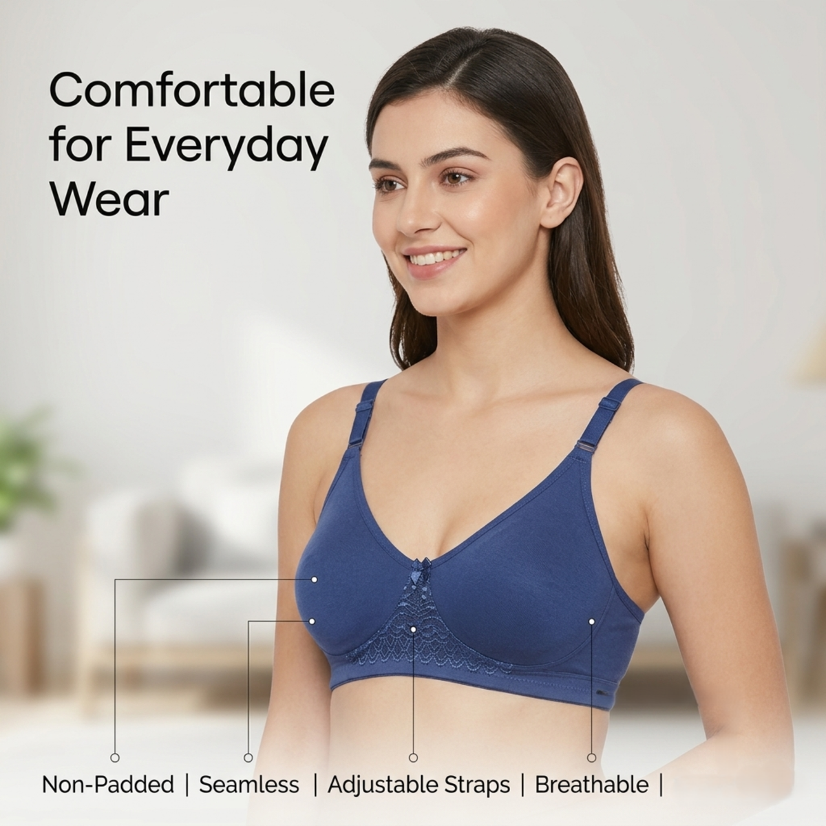 Elen Vosky Premium Women Bra combo Pack of 2 | Seamless Non-Padded Bra with Lace Bottom Band | Breathable Cotton  Fabric | All-Day Comfort