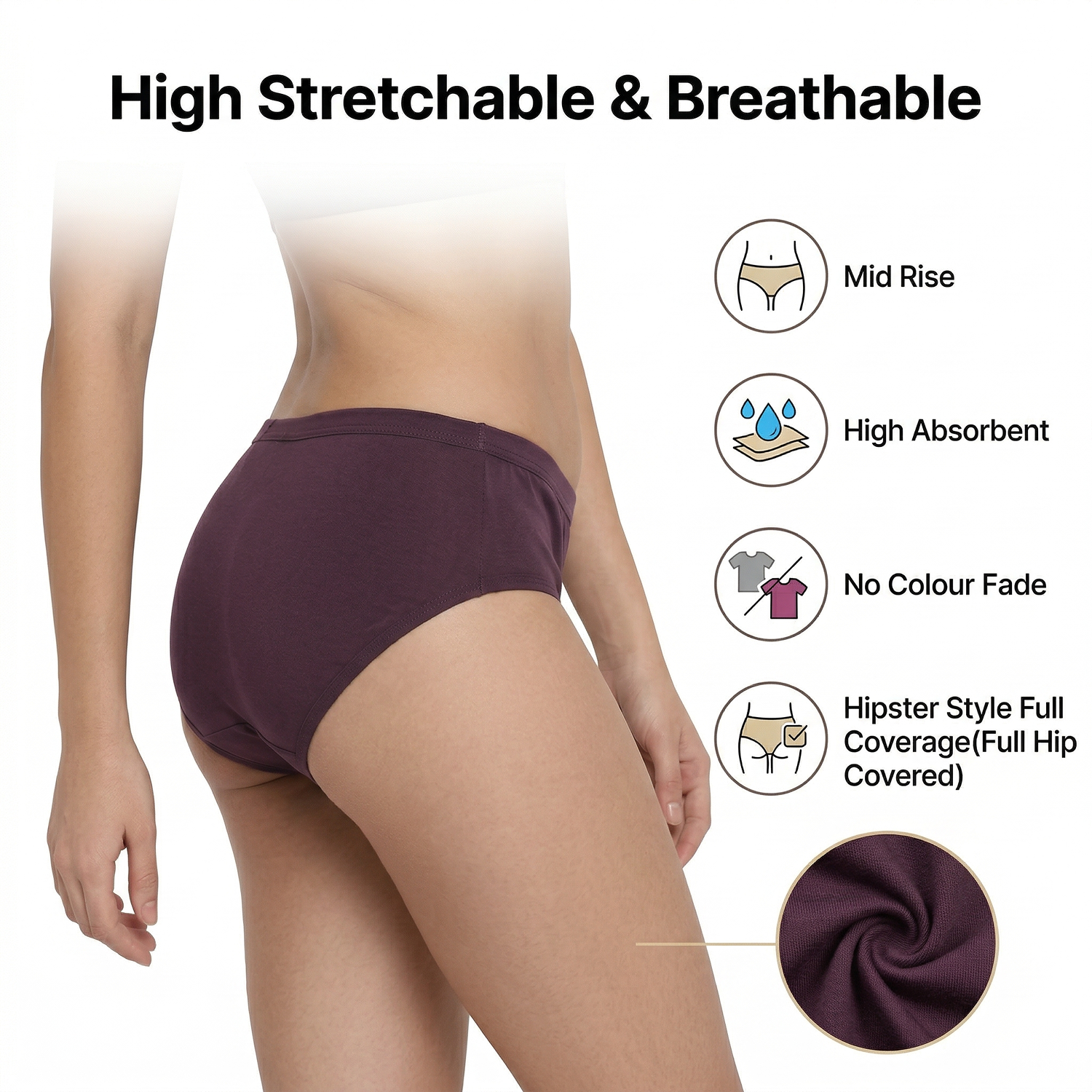 Elen Vosky Women’s Cotton Hipster Panties Pack of 3 | Breathable Cotton Lycra Fabric | Mid Rise Comfort Fit | Full Coverage Innerwear | Stretch Waistband | Anti Odor, Everyday Wear