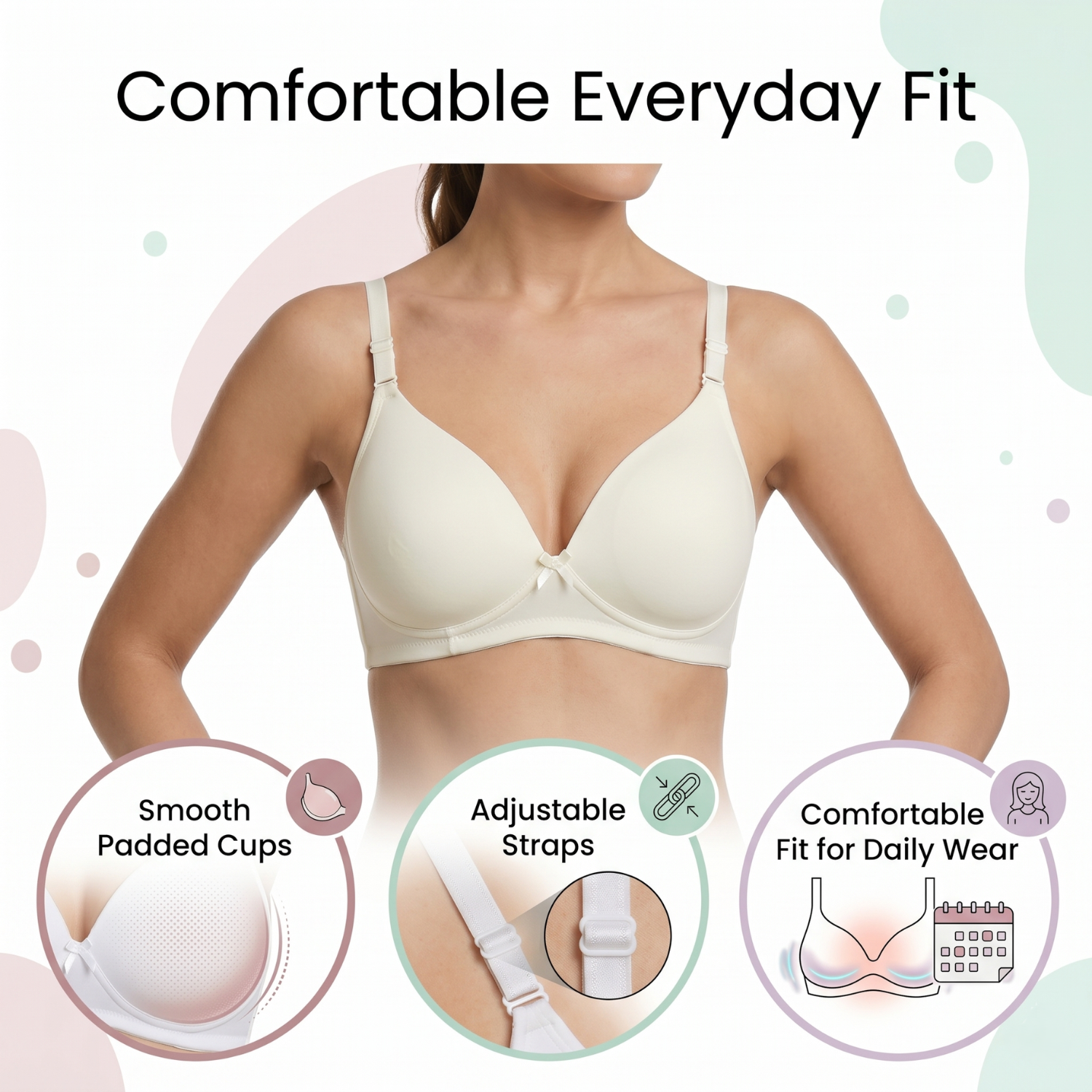 Elen Vosky Bra for Women | Seamless, Padded Bra | Comfortable Everyday Wear | Lightly Lined Wireless Support | Breathable Cotton Lycra Fabric