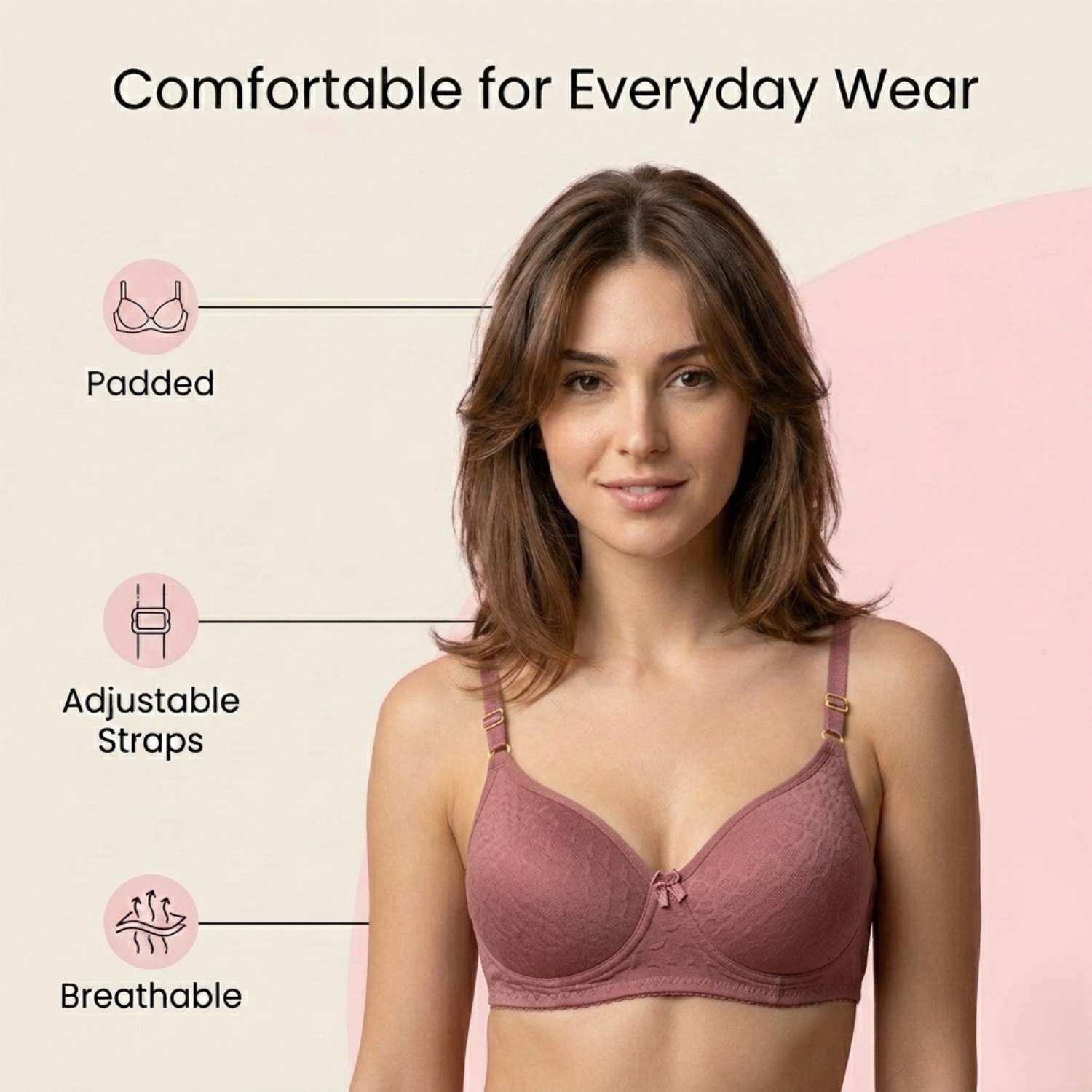 Elen Vosky Bra for Women | Seamless, Padded Bra | Comfortable Everyday Wear | Lightly Lined Wireless Support | Breathable Cotton Lycra Fabric (Pack of 2)