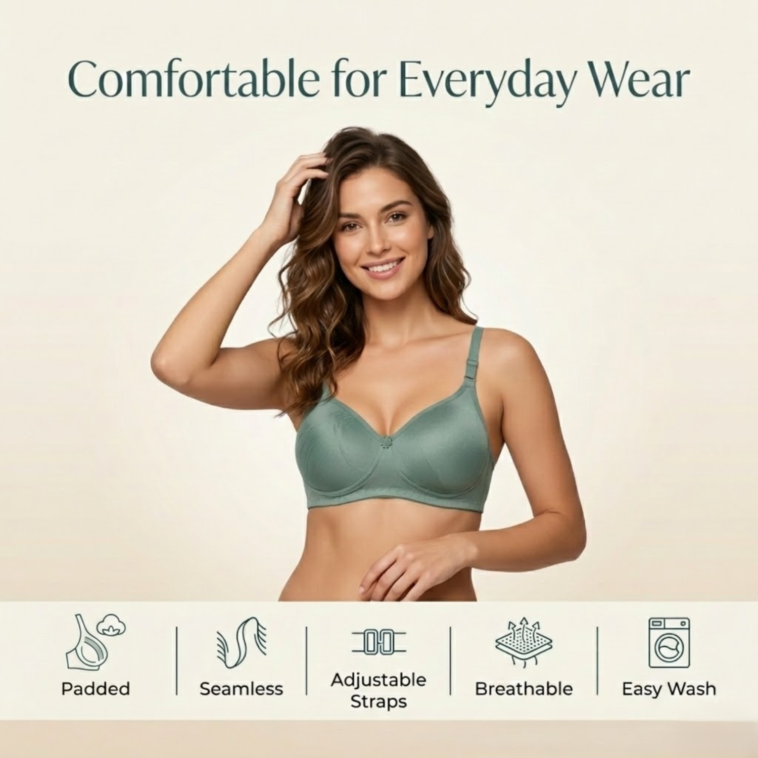 Elen Vosky Padded Bra for Women (Pack of 2) | Push-Up Seamless Adjustable Shoulder Bra | Comfortable Everyday Wear | Lightly Lined Wireless Support | Soft Breathable Lingerie