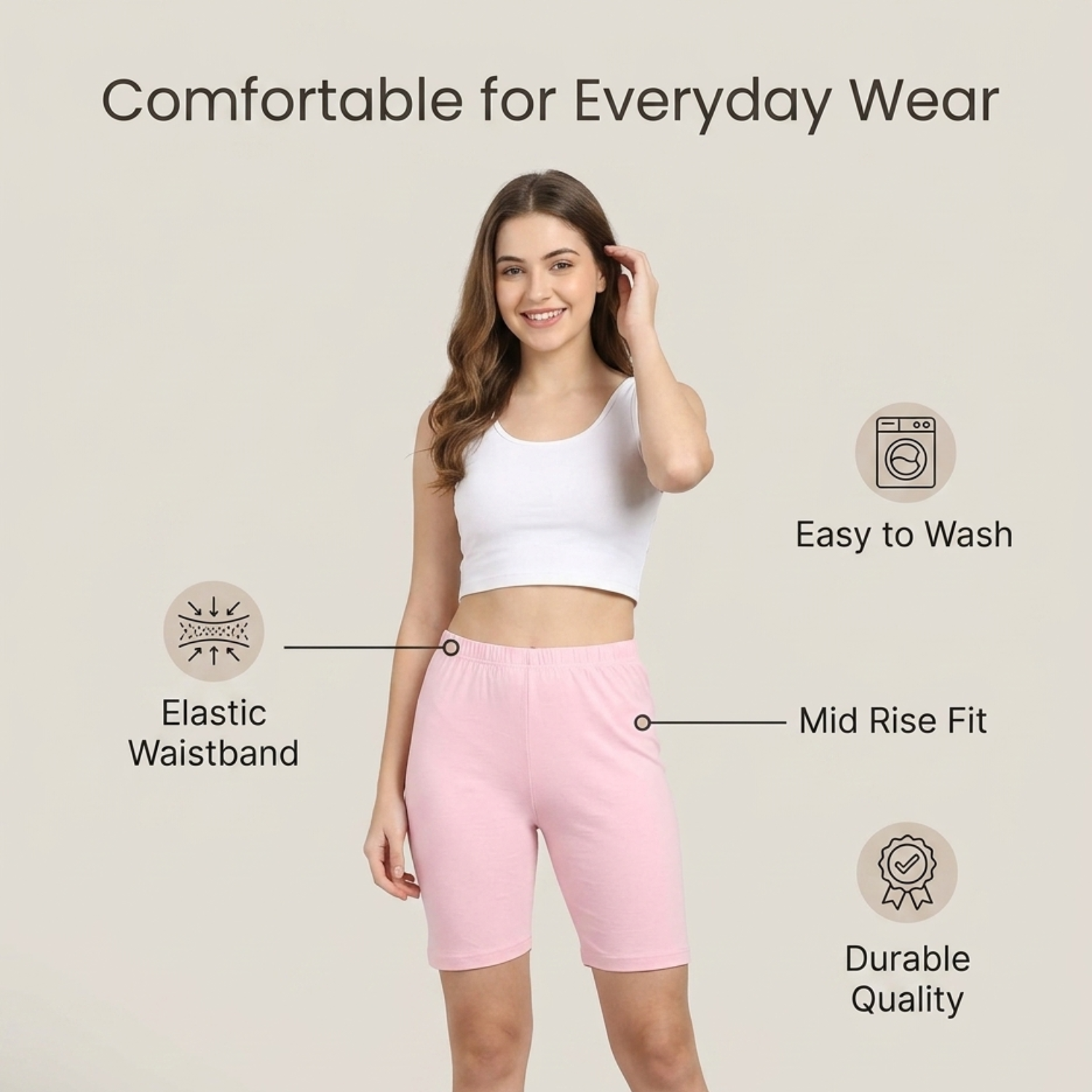 Elen Vosky Women’s Cotton Lycra Shorts (Pack of 2) | Stretchable, Soft & Breathable | Comfortable Elastic Waist Casual Shorts for Daily Wear, Gym & Lounge | Short for women (Large)
