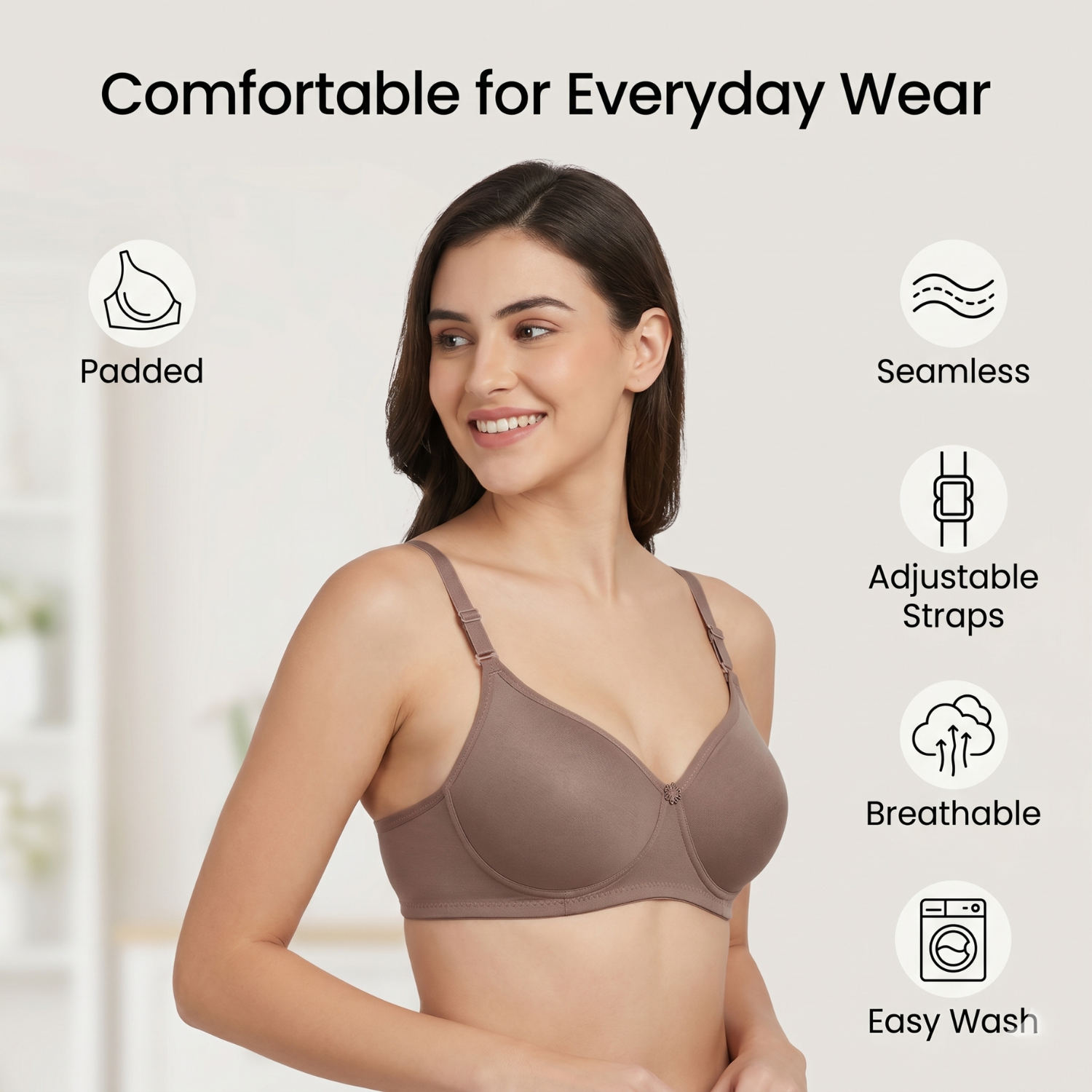Elen Vosky Bra for Women | Seamless, Padded Bra | Comfortable Everyday Wear | Push-Up Seamless Adjustable Shoulder Bra| Lightly Lined Wireless Support | Breathable Cotton Lycra Fabric Pack of 3