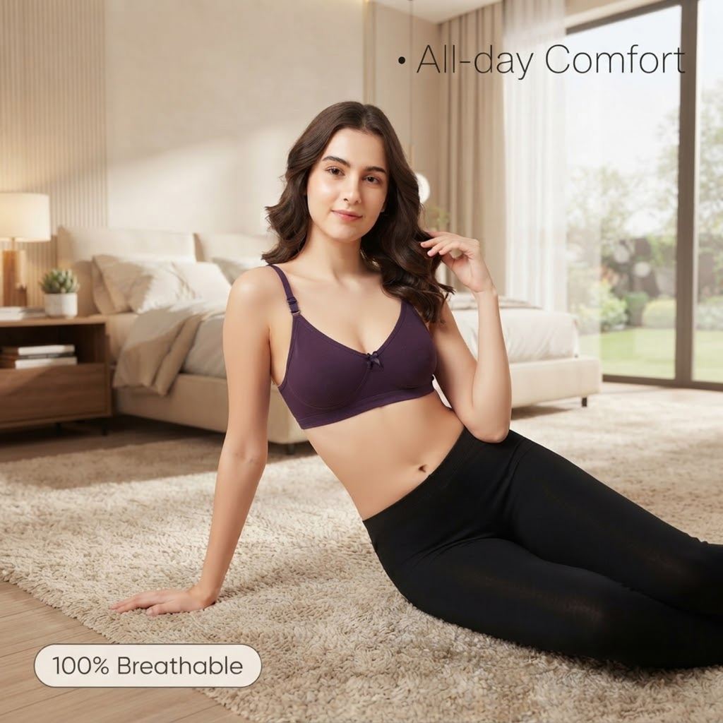 Elen Vosky Non-Padded Bra for Women (Pack of 2) | Seamless Wireless | 3-Hook Back Closure | Adjustable Shoulder Straps | Breathable Cotton Fabric | Everyday Wear