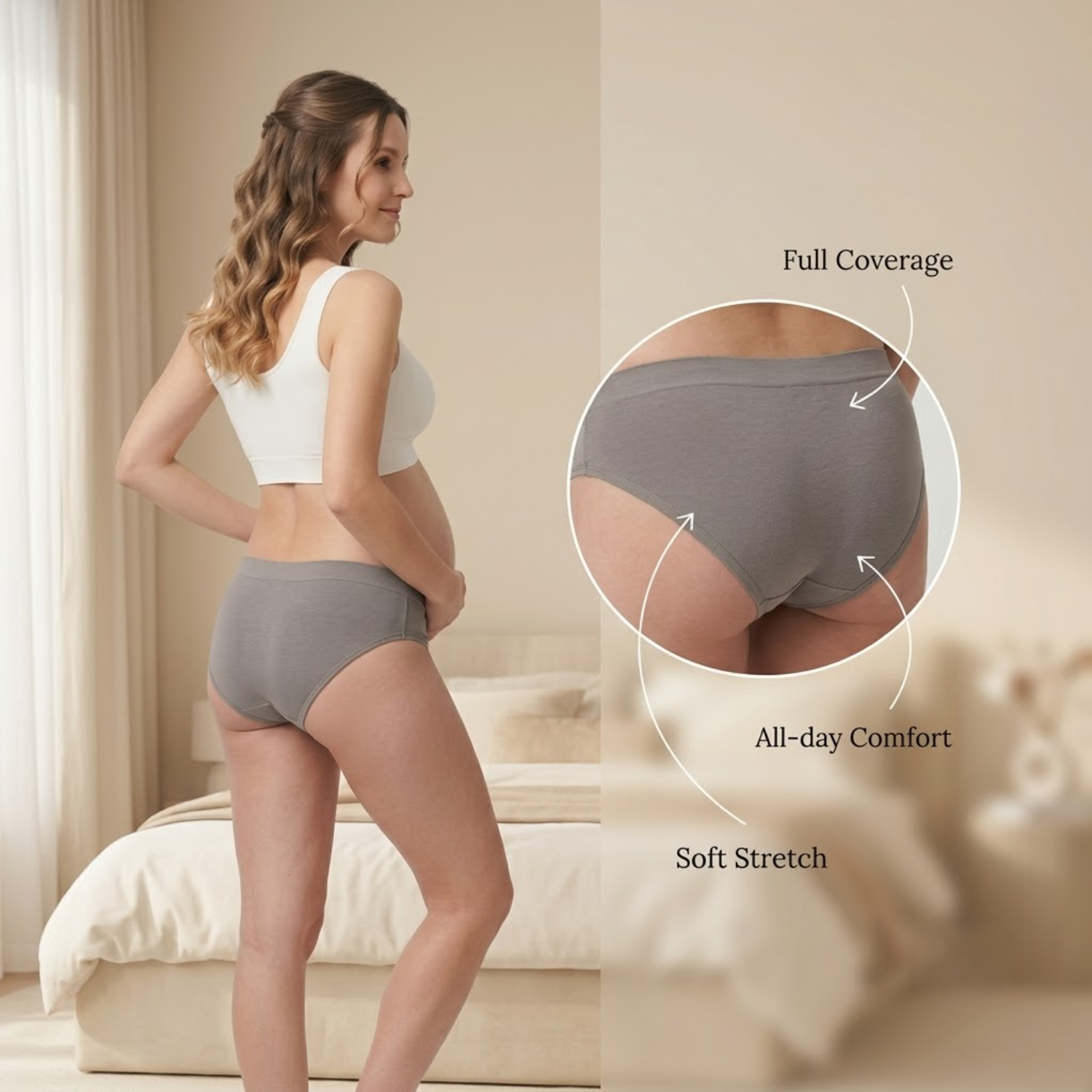 Elen Vosky Maternity Panties for Women (Pack of 3) | Soft Modal Pregnancy Panty | Full Coverage | Stretch Fit | Pregnancy Comfort