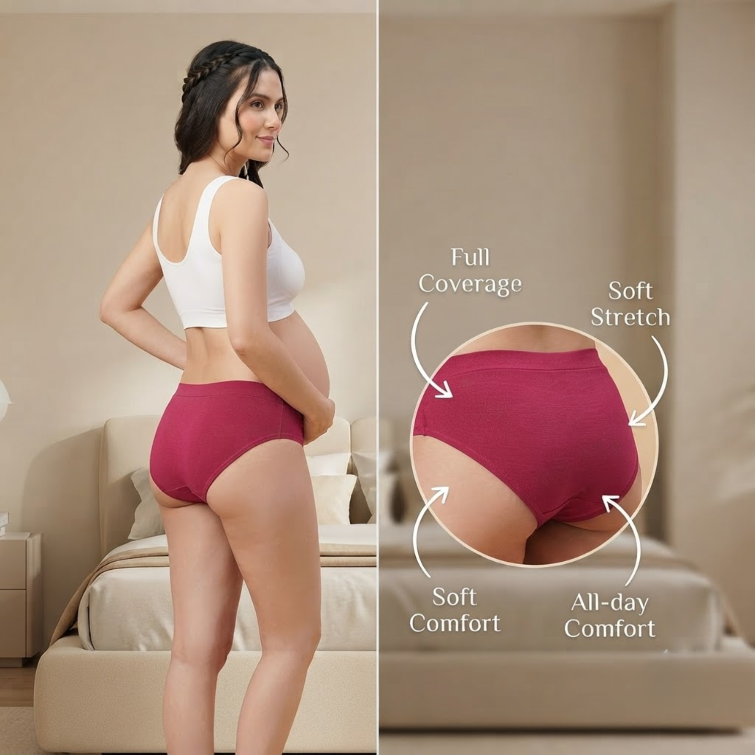 Elen Vosky Maternity Panties for Women | Soft Modal Pregnancy Panty | Full Coverage | Stretch Fit | Pregnancy Comfort
