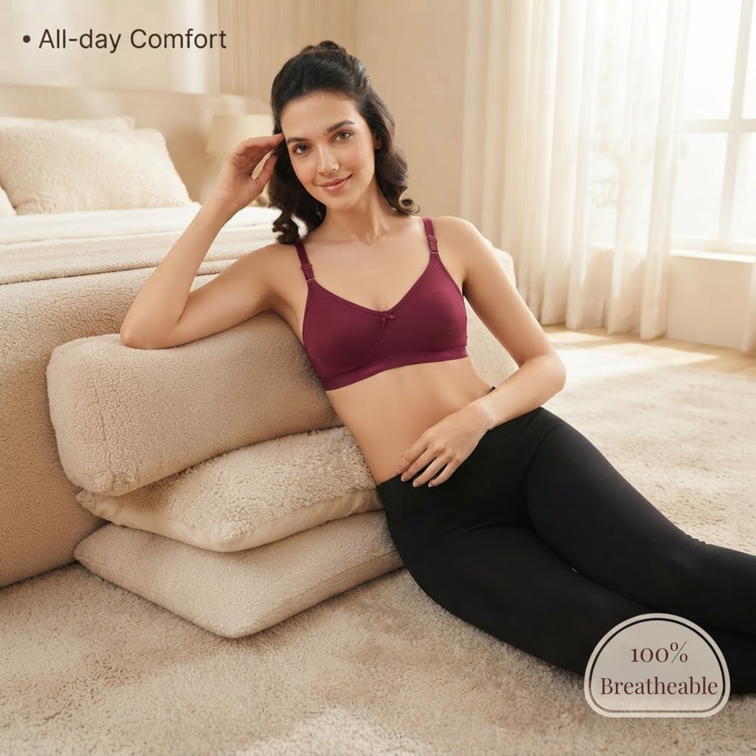 Elen Vosky Non-Padded Bra for Women | Seamless Wireless | 3-Hook Back Closure | Adjustable Shoulder Straps | Breathable Cotton Fabric | Everyday Wear