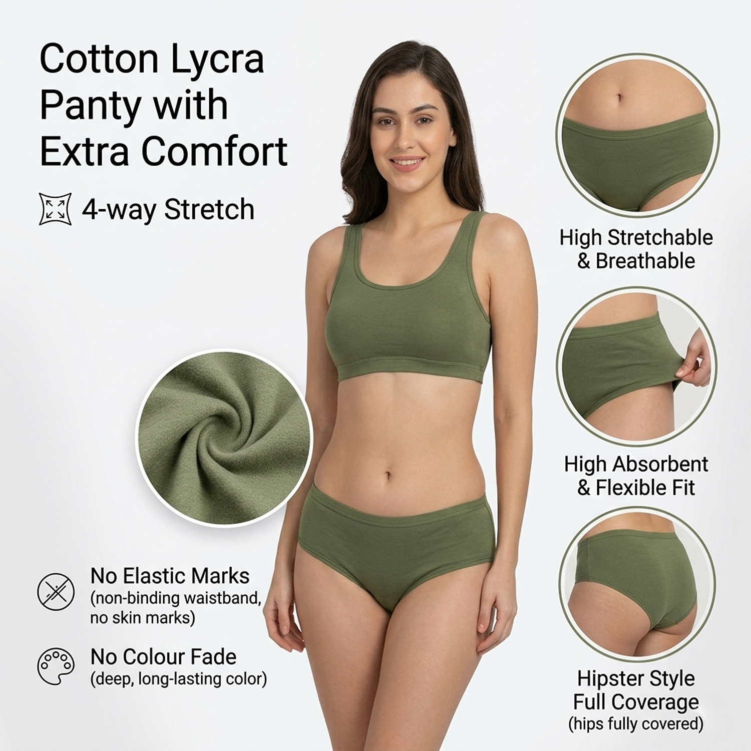 Elen Vosky Women Hipster Panties Pack of 3 | Breathable Cotton  Fabric | Full Coverage Mid Rise Comfort Fit | Stretch Waistband | Anti Odor Everyday Wear (Small)