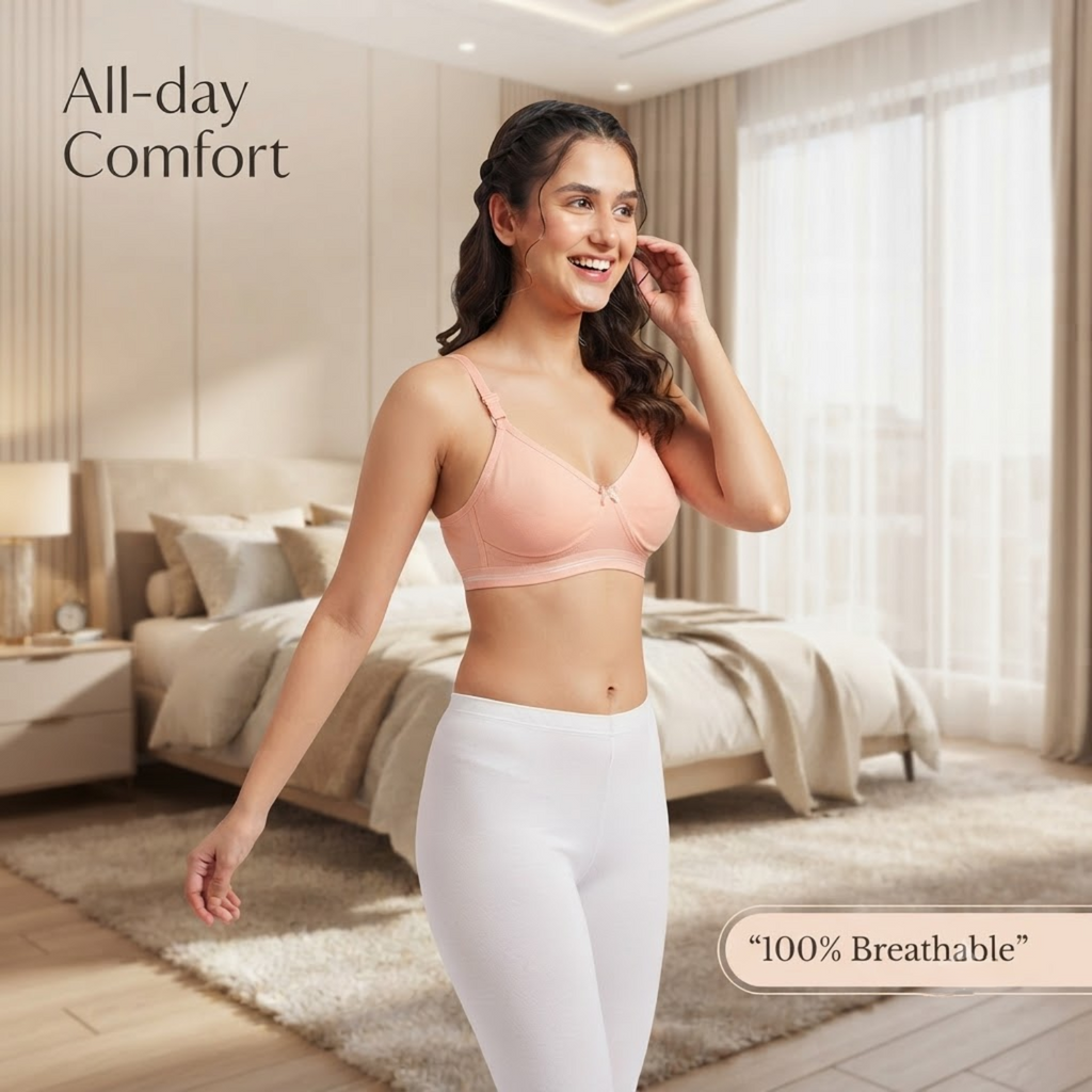 Elen Vosky Non-Padded Bra for Women (Pack of 3) | Seamless Wireless | 3-Hook Back Closure | Adjustable Shoulder Straps | Breathable Cotton Fabric | Everyday Wear